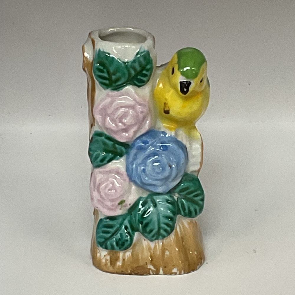 Charming Small Yellow Bird Ceramic Vase Made in Japan
